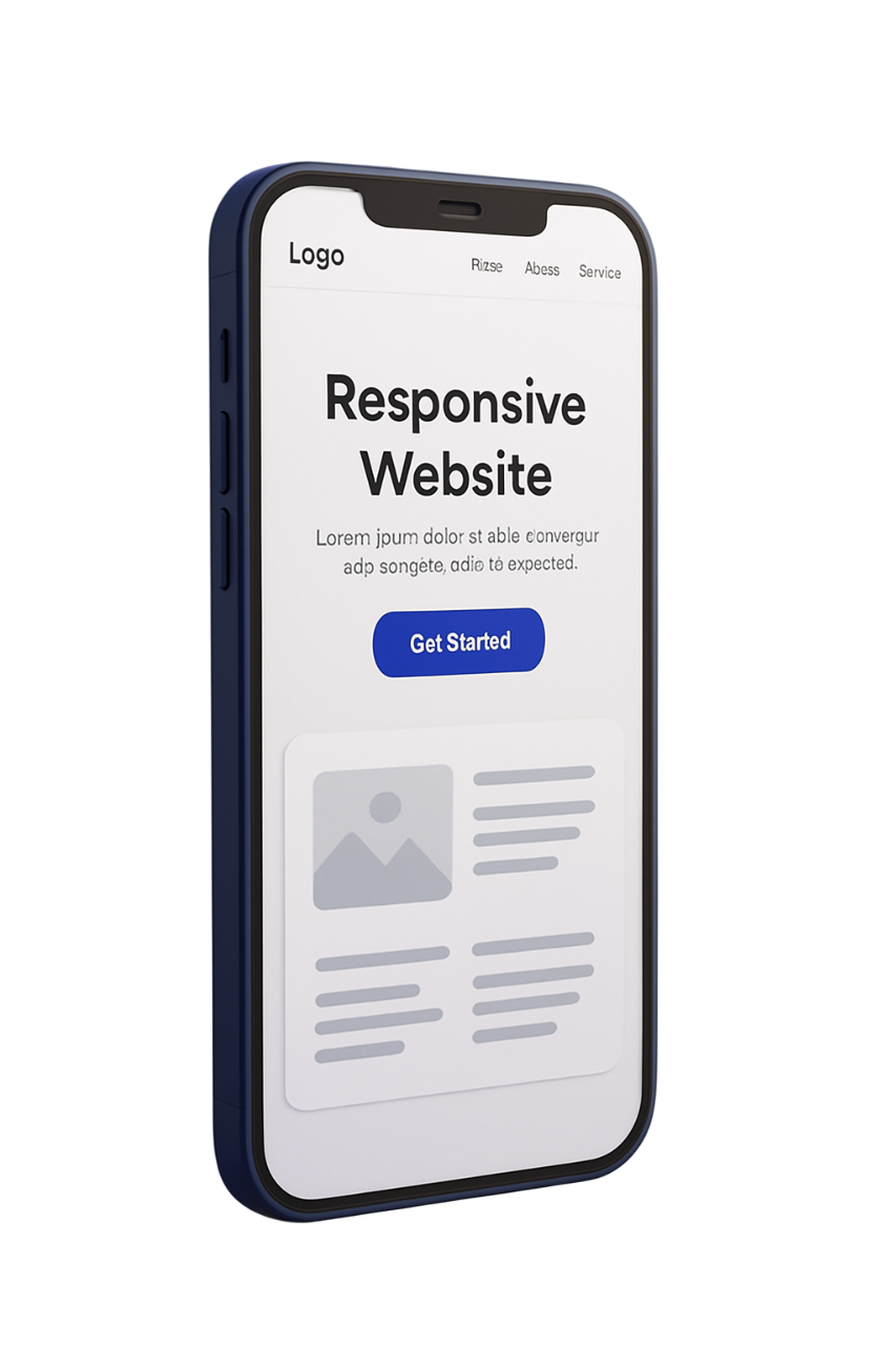 Celular 3D mostrando un sitio web